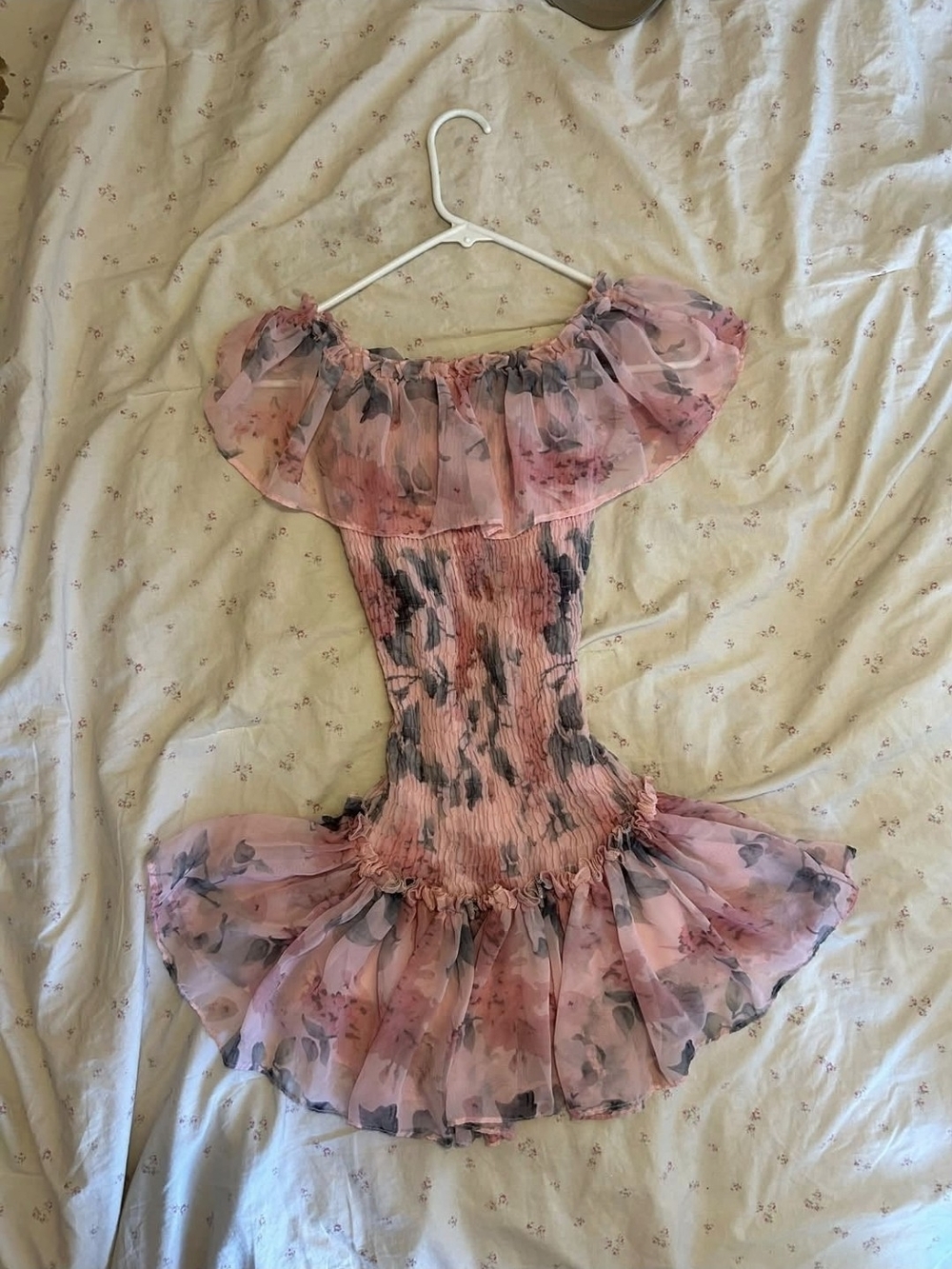 Pink Floral Off-Shoulder Summer Dress